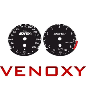 BMW E90 E92 335i 280 KM/H Black Custom Gauge Faces + illuminated N54 logo - Picture 1 of 1