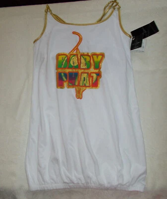 BABY PHAT Girl M 10 White Sleeveless Cotton Tank Top Foil Logo Kitty Gold NWT - Image 1 of 4