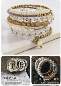 ❤️Silpada "Practical Pearls" Crystals Brass Coiled Bracelet KRB0003 & Pouch NWT - Picture 1 of 5