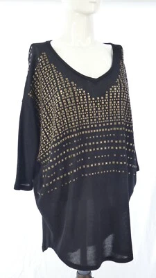 T Bags Los Angeles Jumper Black Studded Fine Knit Blouse V Neck Slouchy Size L — 第 1/4 张图片