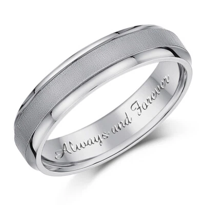 5mm 'Always and Forever' Engraved Titanium Matt & Polished Wedding Ring - Image 1 of 2