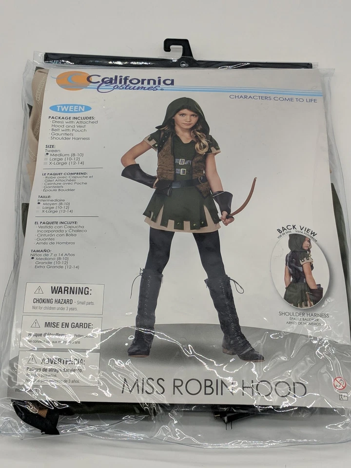Miss Robin Hood Hunter Archer Costume Child M 8-10 Halloween - Image 1 of 4