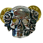 Skeleton Skull With Rose Begonia Grateful Dead Style Pin Pewter Vintage 1991