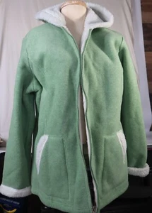 Denim & Company Light Green Women's Hooded Coat Zipper Front Sz L Lined Pockets - Picture 1 of 6