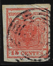 1850/53 LOMBARDO VENETO 15 cent rosso vermiglio II tipo certificato sassone 15