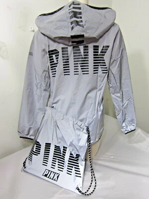LOT Victoria Secret Pink REFLECTIVE ANORAK SWEAT SHIRT HOODIE BACKPACK BAG XS S - Image 1 of 4