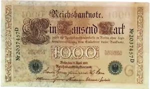 1910 Deutsches Reich 1000 Mark Banknote grünes Siegel - Bild 1 von 2