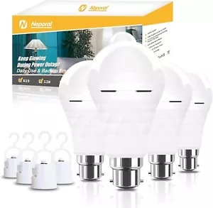 Neporal 4 Pack Emergency Rechargeable Light Bulbs with hook Daylight 5000K 12W - Picture 1 of 6