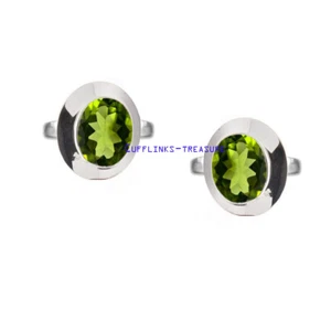Natural Peridot Gemstone with 925 Sterling Silver Cufflinks For men's #C68 - Picture 1 of 3
