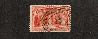 1893 U.S. COLUMBIAN EXPO Issue $1 Salmon Sc#241 Postally Used  Scarce See Note - Image 1 of 2