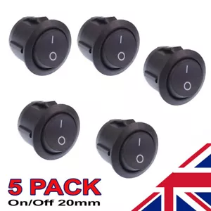 5 x On/Off Black Round Rocker Switch Car Automotive 20mm SPST Boat Dash - Picture 1 of 2