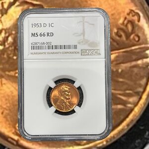 1953 D Lincoln Head Penny NGC Red RD MS66 66 One Cent