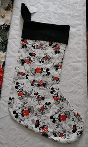 Handgefertigter Weihnachtsstrumpf komplett gefüttert groß 9"x20 Oldtimer-Motiv schwarz Manschette - Bild 1 von 7