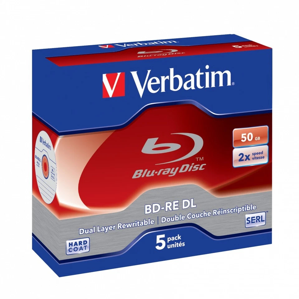 Verbatim 43760 BD-RE Dual Layer 50GB 2X White Blue 5 Pack - Image 1 of 1