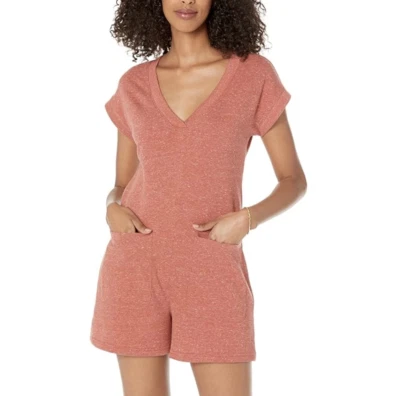 MADEWELL HEATHER BRICK RIBBED TRIM AND PATCH POCKETS SKYTERRY ROMPER Sz S - Image 1 of 4