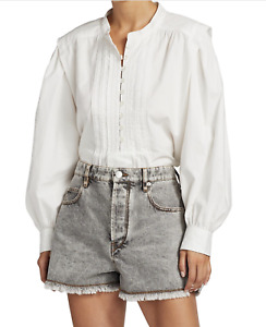 Isabel Marant Etoile Women's White Okina Cotton Pleated Blouse Shirt Top S 34