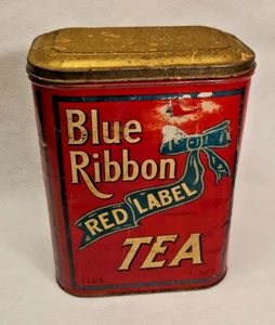 Vintage Blue Ribbon Red Label Tea Tin - 3 Lbs. - Canada - Litho Can Red, White - Picture 1 of 16