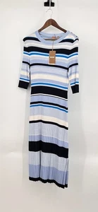 Hugo Boss Funziona Knit Midi Sweater Dress Size M Stripe Rib 3/4 Sleeve - Picture 1 of 13