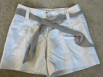 Nuevo con etiquetas Pantalones Cortos Casa Blanca Mercado Negro WHBM 5" Mujer Talla 4 Blanco Rayas Mezcla de Lino Foto 1 de 4