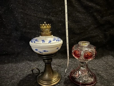 Vintage Miniature Cobalt Blue Glass Oil Lamp – 5” Tall – Brass Base – Nightlight - Image 1 of 3