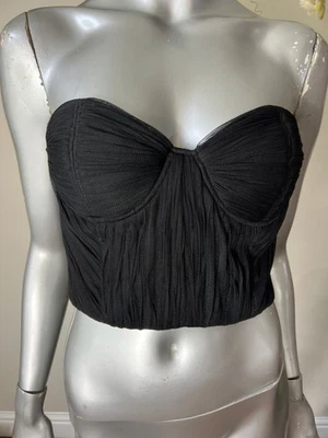 TED BAKER Corset Top Womens TB 2 UK 10 Amzaa Black Gathered Detail Tulle Zip NEW - Image 1 of 4