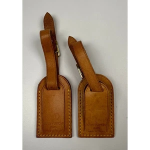 Paquete dúo de etiquetas de equipaje de cuero Louis Vuitton tostado usado # - Imagen 1 de 7