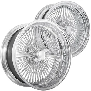 22x8" LA Wire Wheels Staggered STD/Reverse 150-Spoke Straight Lace Chrome (A01) - Picture 1 of 10