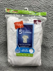 Hanes Shirt Boys Small 6-8 White 5 Pack Tagless Lightweight Soft EcoSmart Tee - Picture 1 of 6