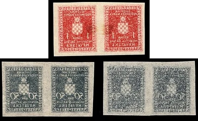 Croatia, Kroatien, NDH - 3 Different Pairs of Official Stamps Imperf w/ Offsets - Image 1 of 2