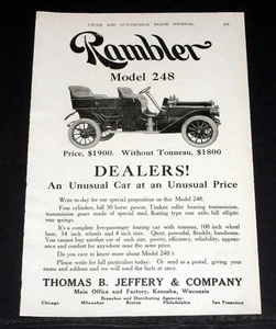 ALTE ZEITSCHRIFT DRUCKANZEIGE 1908, THOMAS B. JEFFERY, RAMBLER "MODELL 248" TOURENWAGEN! - Bild 1 von 1