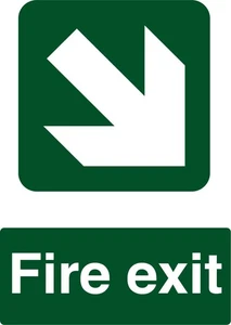 Fire Exit Arrow Down Right Green Fire Evacuation Signage Acrylic Or Vinyl Sign - Picture 1 of 2