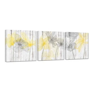 Yellow Bathroom Decor Wall Art Yellow Grey Pictures for Bathroom Yellow and G... - Picture 1 of 6
