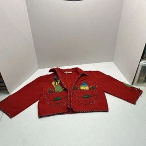 Vintage Lopez Mexican Embroidered Child’s Souvenir Jacket 50’s Red Wool Felt - Picture 1 of 23