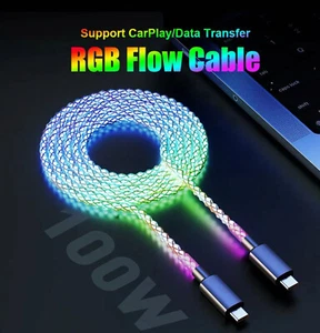 Colourful Charging USB C Power Data Cable RGB Colour changing LED Lighting - Picture 1 of 5
