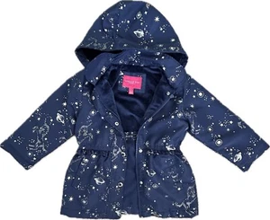 London Fog Girls Size 6X Navy & Silver Space Galaxy Hooded Rain Jacket Coat - Picture 1 of 9