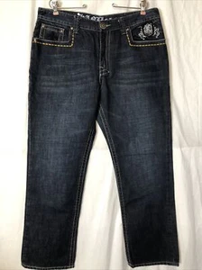 Kanji Collection Men's Dark Blue Denim Jeans Thick Stitching Embellished Size 38 - Picture 1 of 2