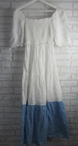 Tigerlily womens maxi dress white blue 10 short sleeve cotton mix - Picture 1 of 8