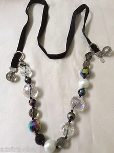 COLLAR GALLETA LEE AJUSTABLE TONO PLATEADO CUENTAS IRIDISCENTES TERCIOPELO - Imagen 1 de 1
