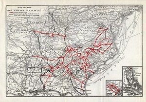 1913 Antique SOUTHERN RAILWAY Map Vintage Southern Railroad Map 992
