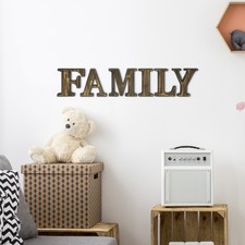 MyGift 2 Tone Burnt Wood Wall Mounted or Tabletop FAMILY Cutout Block Letters