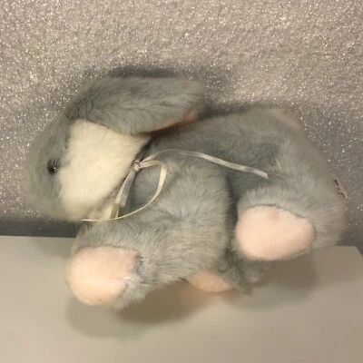 Kinder GUND 1988 Grey Bunny Rabbit Plush STUFFED ANIMAL RATTLE Kinder Gund 8" - Image 1 of 4