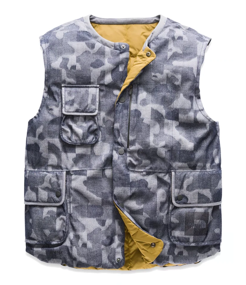 The North Face CRYOS Indigo Denim Jacquard Camo Goretex Reversible Vest