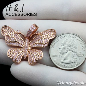 925 STERLING SILVER ICY PINK CZ ROSE GOLD PLATED 3D BUTTERFLY PENDANT*ARG284 - Picture 1 of 4