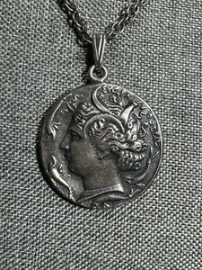 Goddess Artemis Large Silver Coin Pendant - Diana Mistress of Animals 22” L - Picture 1 of 4