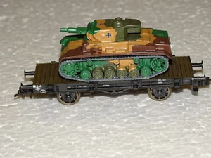 FLEISCHMANN SUPERBE WAGON PLAT A ESSIEUX TRANSPORT D'UN CHAR ALLEMAND HO (11) - Picture 1 of 5