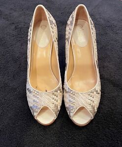 Cole Haan Air Woven Peep Toe Pumps Size 10.5 AA Cream and Beige