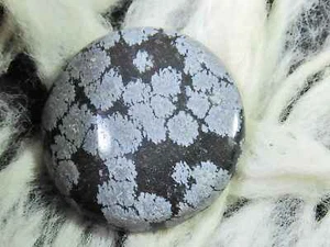 50Cts. Natural Snowflake Obsidian Loose Gemstone Round Cabochon 34X34X04MM - Picture 1 of 7