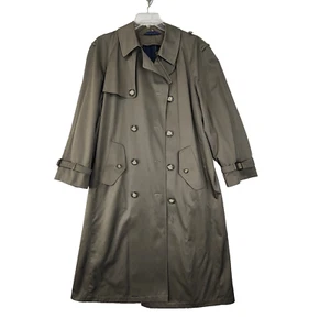 Vntg Chaps Ralph Lauren Mens 40R Army Green Trench Coat Zip in Wool Lining - Picture 1 of 24