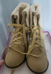 Women's Round Toe Fur Lined  Chunky Heel Faux Suede Lace Up Ankle Boots 8.5 (39) - Picture 1 of 6