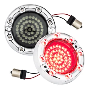 Eagle Lights 3 1/4" Harley LED Red Rear Turn Signals Chrome Trim Ring - Picture 1 of 7